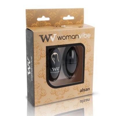 Caixa de produto Womanvibe em tons castanhos com dispositivo preto visível