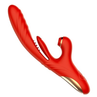 Vibrador vermelho com detalhes dourados e textura ondulada