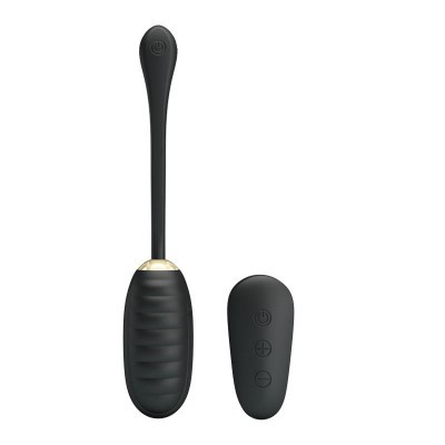 Vibrador preto em silicone com controle remoto preto em fundo branco