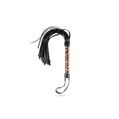 chicote com tiras pretas e pega padrão animal print