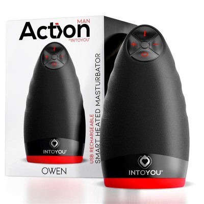 Masturbador preto e vermelho recarregável USB INTOYOU modelo OWEN com botões de controlo