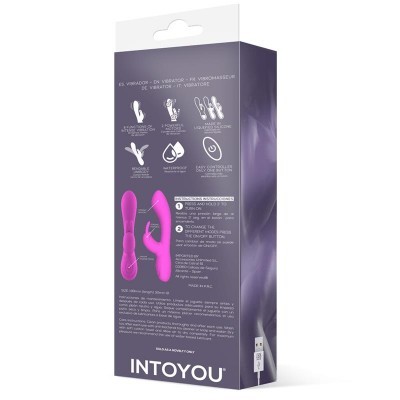 Embalaem do vibrador Intoyou com imagens, instruções e ilustração do produto rosa