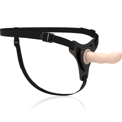 Cinta preta com dildo em tom pele e fundo branco