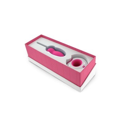 Conjunto de utensílios de cozinha em silicone rosa e cinza numa caixa retangular