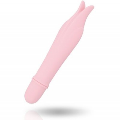 Vibrador rosa em silicone com ponta dupla formato coelho