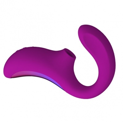 Produto de silicone roxo com formato curvo e extremidades arredondadas