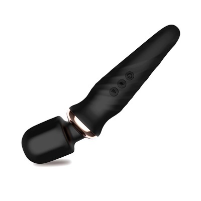 vibrador preto com botões e detalhe metálico dourado