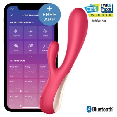 Vibrador rosa com app de controlo em telemóvel e logótipos de prémios