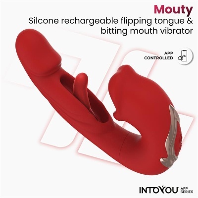 Vibrador vermelho de silicone com língua articulada e controlo por app