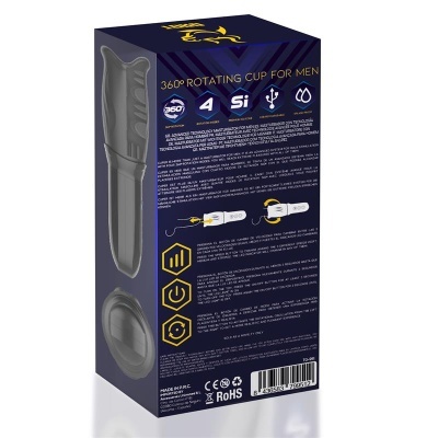 Embalaem azul escuro com texto e imagens de produto cinzento translúcido em forma de copo