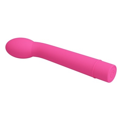 Vibrador cor-de-rosa de silicone curvado com botão no fundo