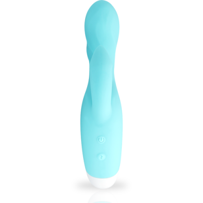 Vibrador azul claro com botões em fundo branco
