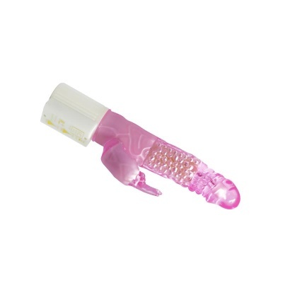 Vibrador cor-de-rosa translúcido com texturas e velocímetro branco na base