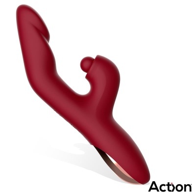 Vibrador vermelho com estimulador adicional e detalhe dourado