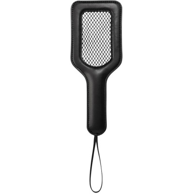 Pá preta retangular com textura de rede e alça com cordão