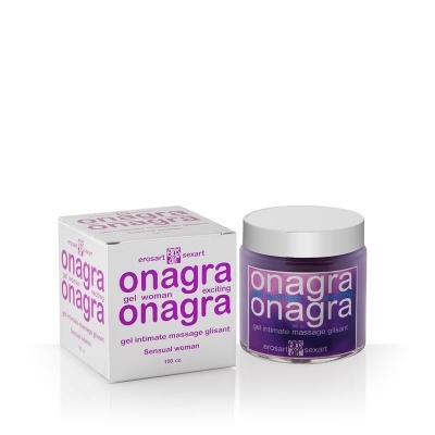 Frasco e caixa de gel íntimo massageador onagra roxo