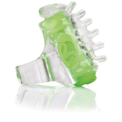 Acessório transparente e verde com saliências