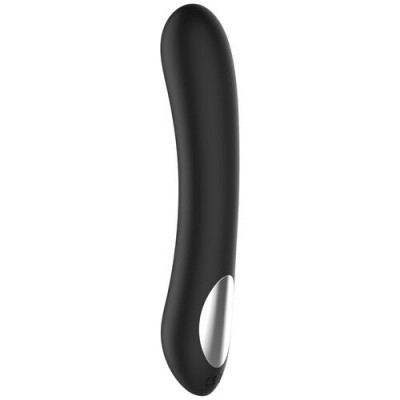 Vibrador preto curvo com detalhe prateado