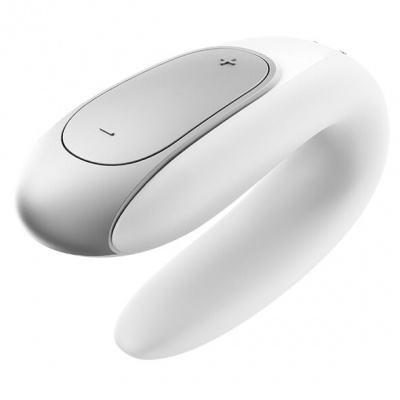 Dispositivo branco em forma de U com botões de controlo de volume