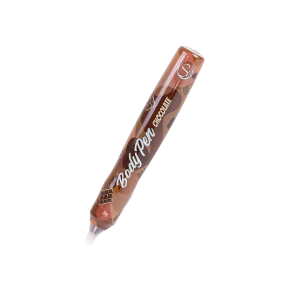 Caneta para corpo castanho com texto Body Pen CHOCOLATE