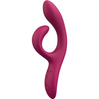 Vibrador cor-de-rosa escuro com duas pontas em fundo branco