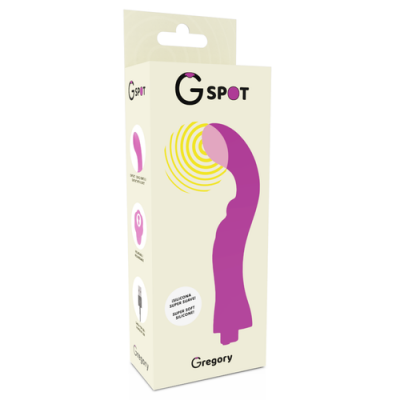 Embalagem de vibrador G SPOT Gregory em roxo e amarelo