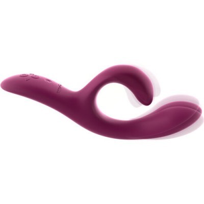 Vibrador roxo em silicone com design ergonómico e botões
