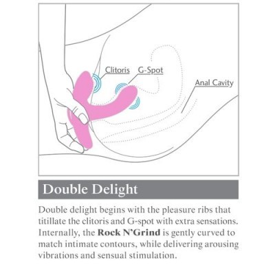 Diagrama técnico a preto e branco com produto cor de rosa para estimulação sexual e texto explicativo