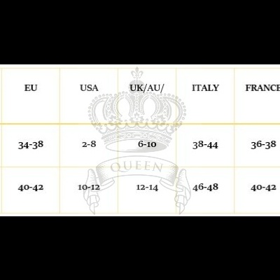 Tabela de tamanhos Queen Lingerie com medidas para diversos países