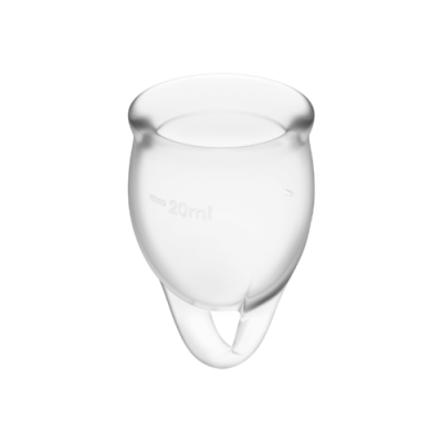Copo menstrual transparente de silicone com marcações de 20 ml
