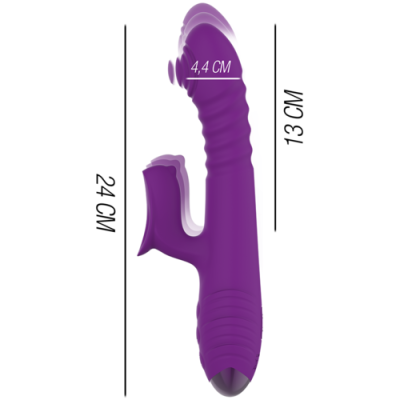 Vibrador roxo com medidas indicadas em centímetros