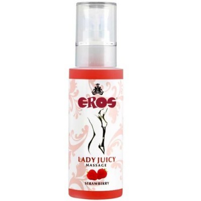 Frasco plástico de óleo de massagem Eros Lady Juicy com sabor morango