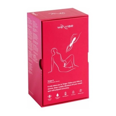 Embalagem rosa do produto We Vibe Tango X com ilustração branca e texto em inglês