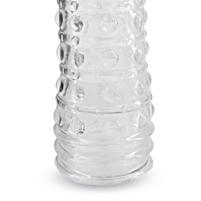 Frasco cilíndrico transparente com bolhas em relevo