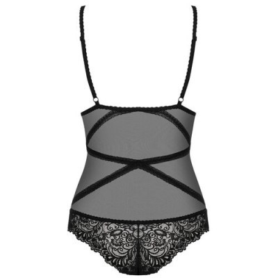 Body preto transparente com renda floral e alças finas ajustáveis