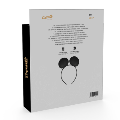 Embalagem de faixa de cabeça preta com orelhas de rato em couro vegano