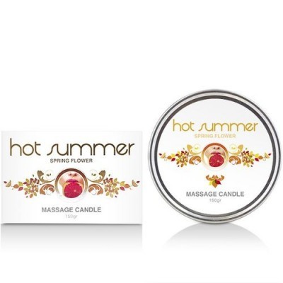 Vela de massagem 'hot summer SPRING FLOWER' com embalagem branca e padrão floral