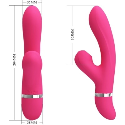 Vibrador cor-de-rosa com duas áreas distintas e anel prateado na base