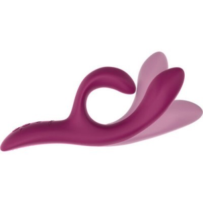 Vibrador em silicone cor vinho com design ergonómico e duas pontas.