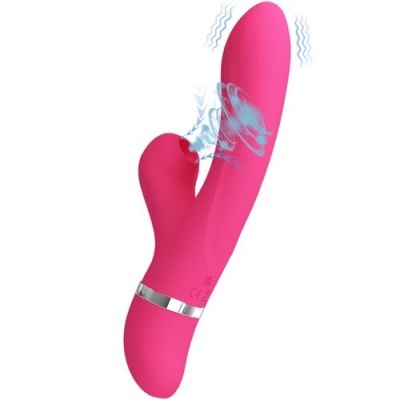 Vibrador rosa com duas extremidades e detalhes prateados