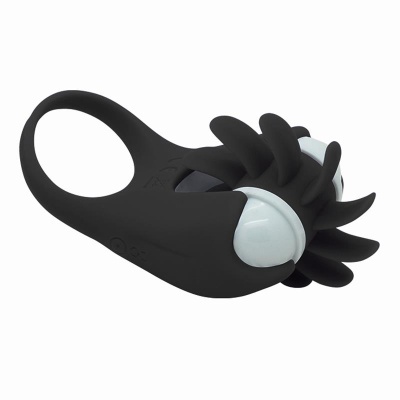 Anel preto de silicone com esferas brancas e design com apêndices em silicone