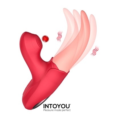 Vibrador vermelho com efeito de movimento e texto INTOYOU Pleasure made perfect