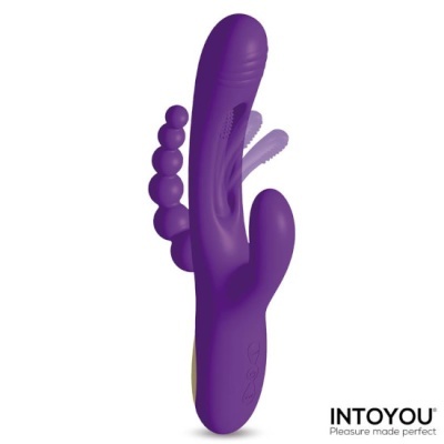 Vibrador roxo com diferentes texturas e design anatómico