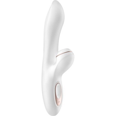 Vibrador branco com contornos curvos e botão de controlo rosa