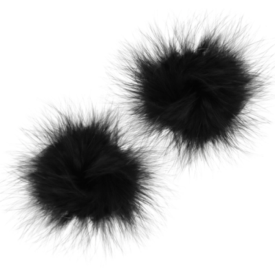 Dois pompons redondos de pelo sintético preto