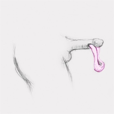 Desenho a lápis de mão com objecto rosa pendurado