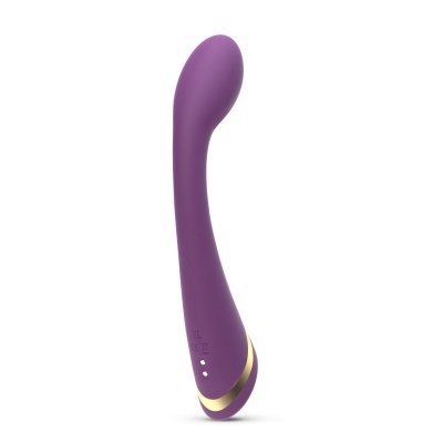 Vibrador roxo com detalhes dourados e pontos brancos