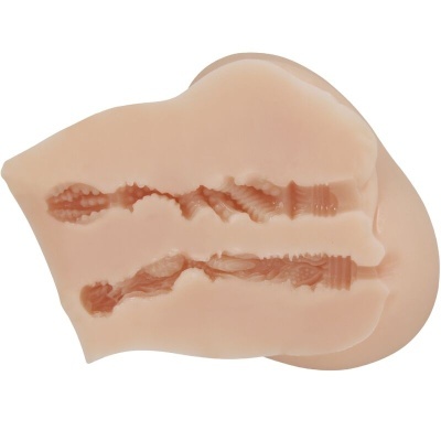 Produto em silicone bege claro com cavidades texturizadas em fundo branco