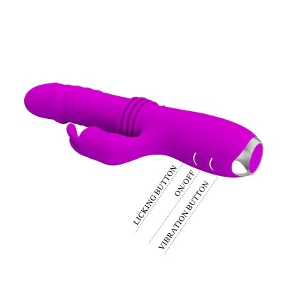 Vibrador roxo com botões de controlo em fundo branco