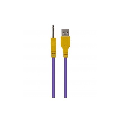 Cabo USB amarelo e roxo com conector USB tipo A e ficha de 6,35 mm